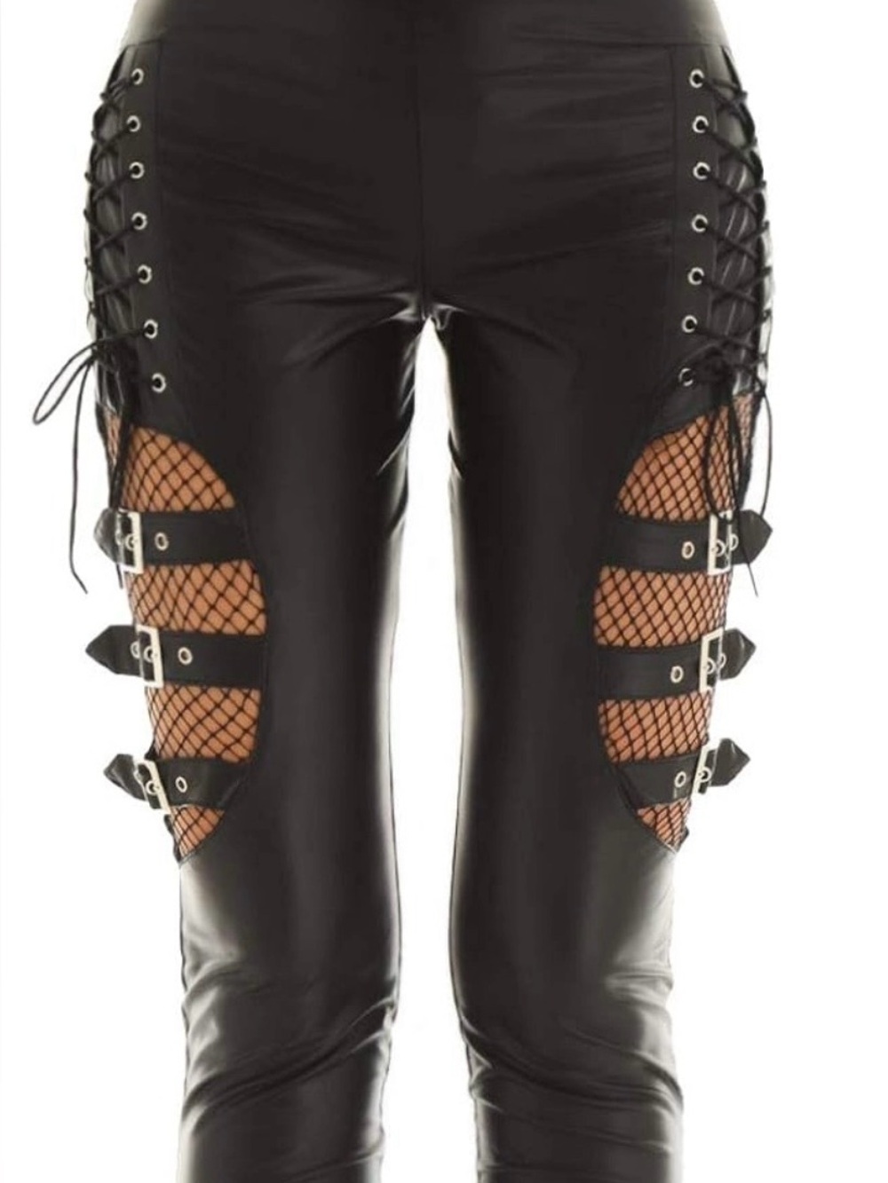 Source Unknown Black Faux Leather Lace-Up Flare Pants - Picture 11 of 13